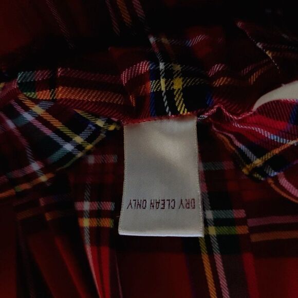 Vtg Bechamel Plaid Pleated Maxi Skirt Button Up Shirt Set Sz 12 Christmas Red - Picture 7 of 9